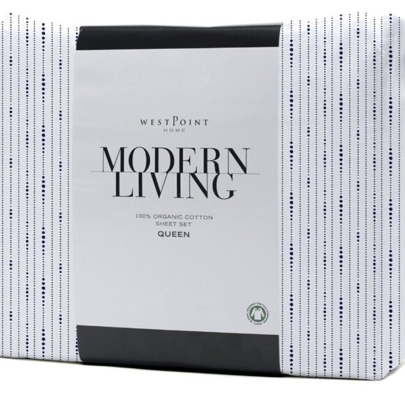NEW Modern Living 300 Thread Count Organic Cotton King Dotted Line Sheet Set - Picture 3 of 4